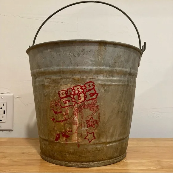Old Galvanized Bucket with Distressed Finish Writing & Sticker 9” Tall - Picture 9 of 16